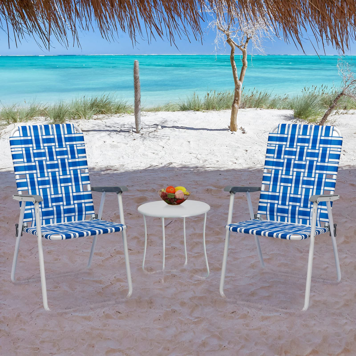 Set of 2 Blue Webbed Folding Camping Chairs D328