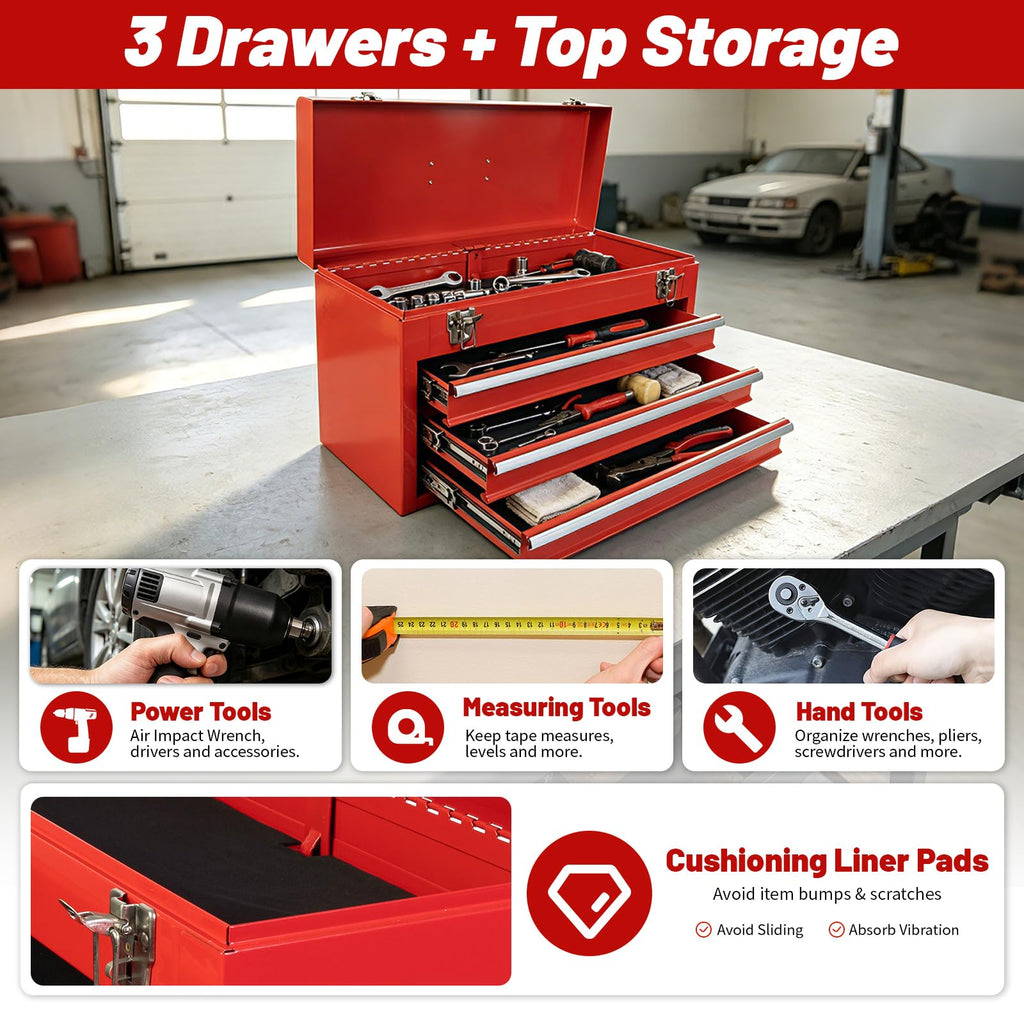 20.5-Inch Metal Tool Box with 3 Drawers X9259