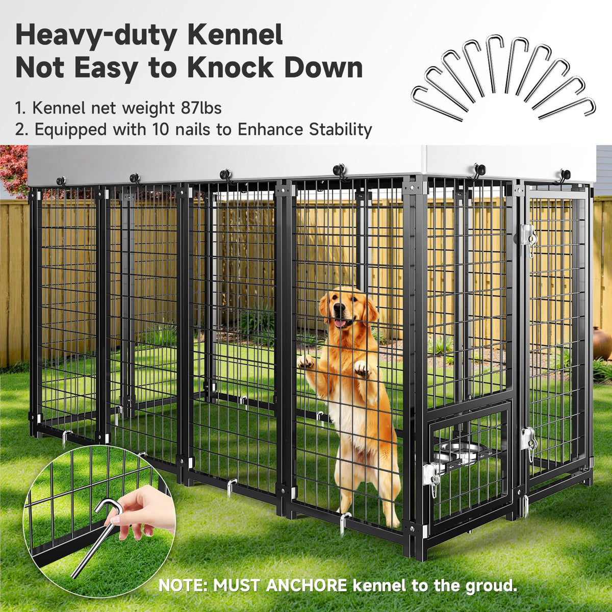 Weatherproof Outdoor Dog Kennel with Roof & Feeders A12899