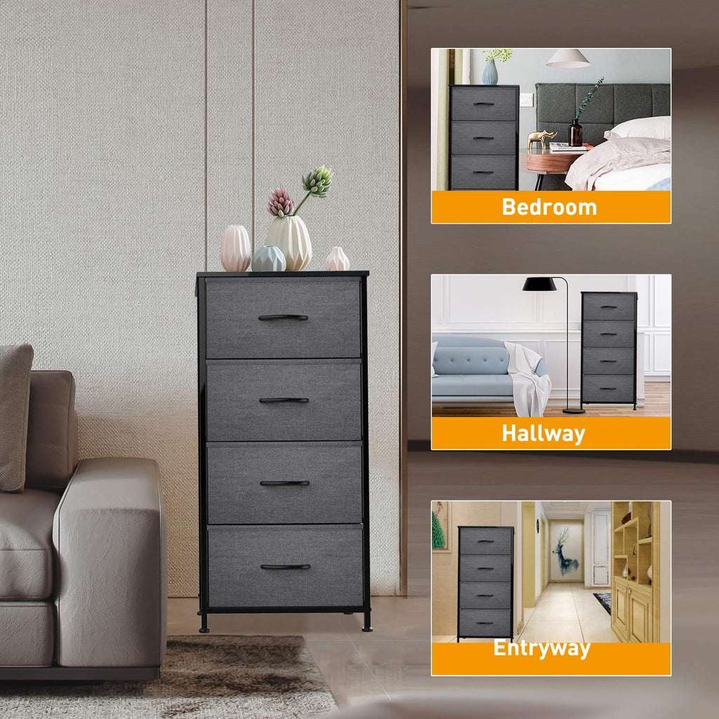 Black Grey 4 Drawer Fabric Storage Dresser O767