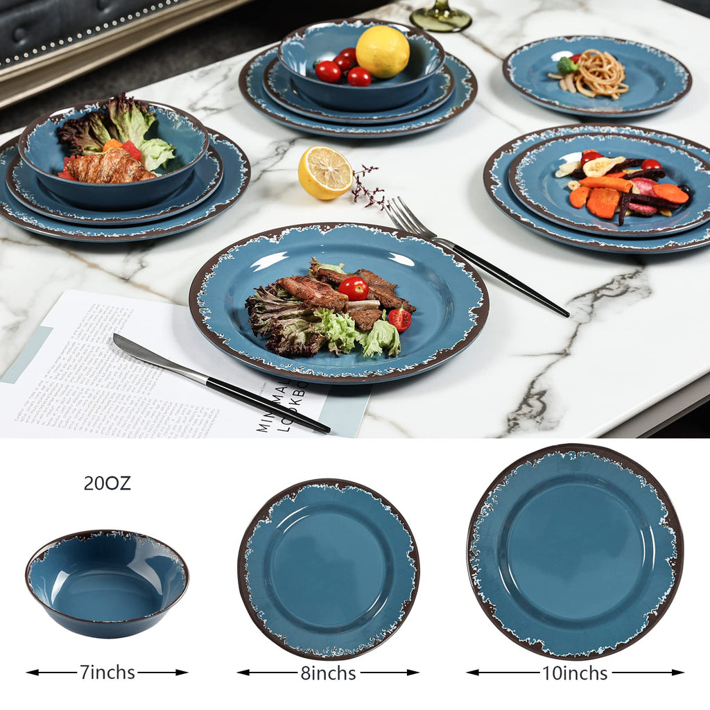 Blue 12-Piece Melamine Dinnerware Set A511