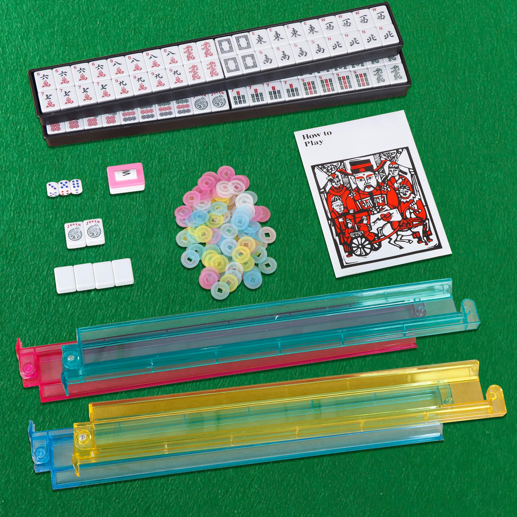 American Mahjong Set 166 White Tiles with 4 Racks and Bag A1311