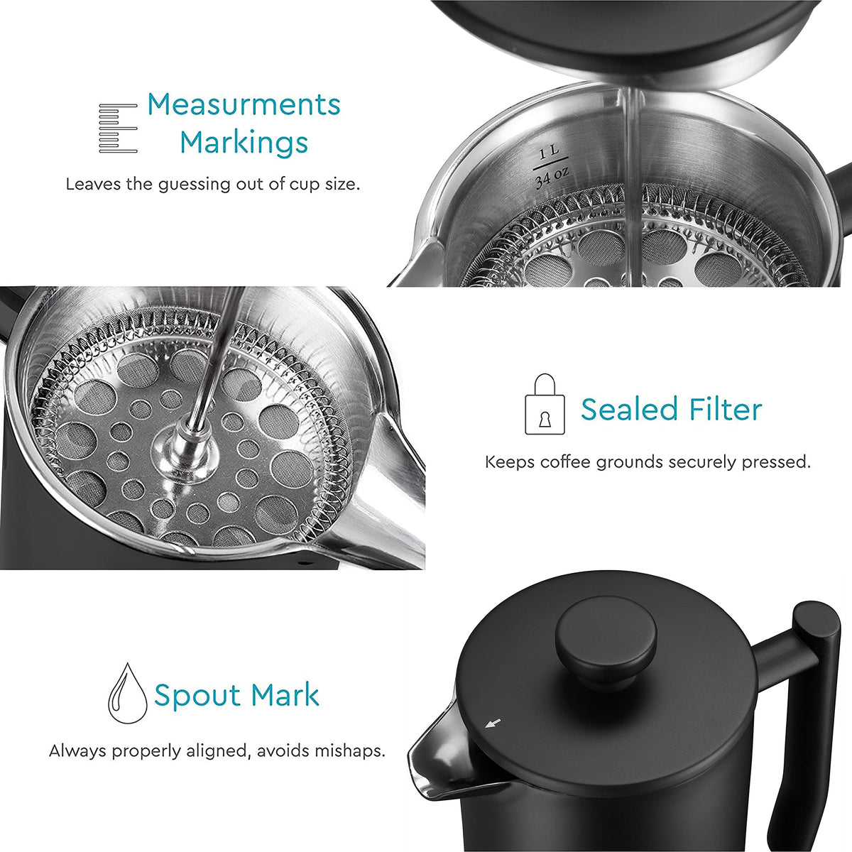 34oz Insulated Stainless Steel French Press R501