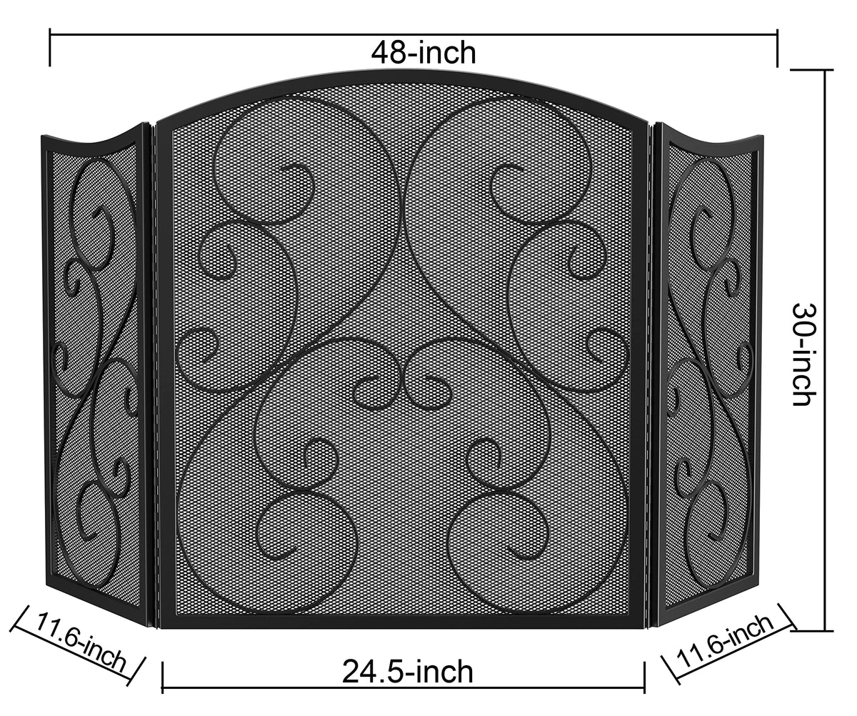 3 Panel Arch Top Wrought Iron Fireplace Screen J793