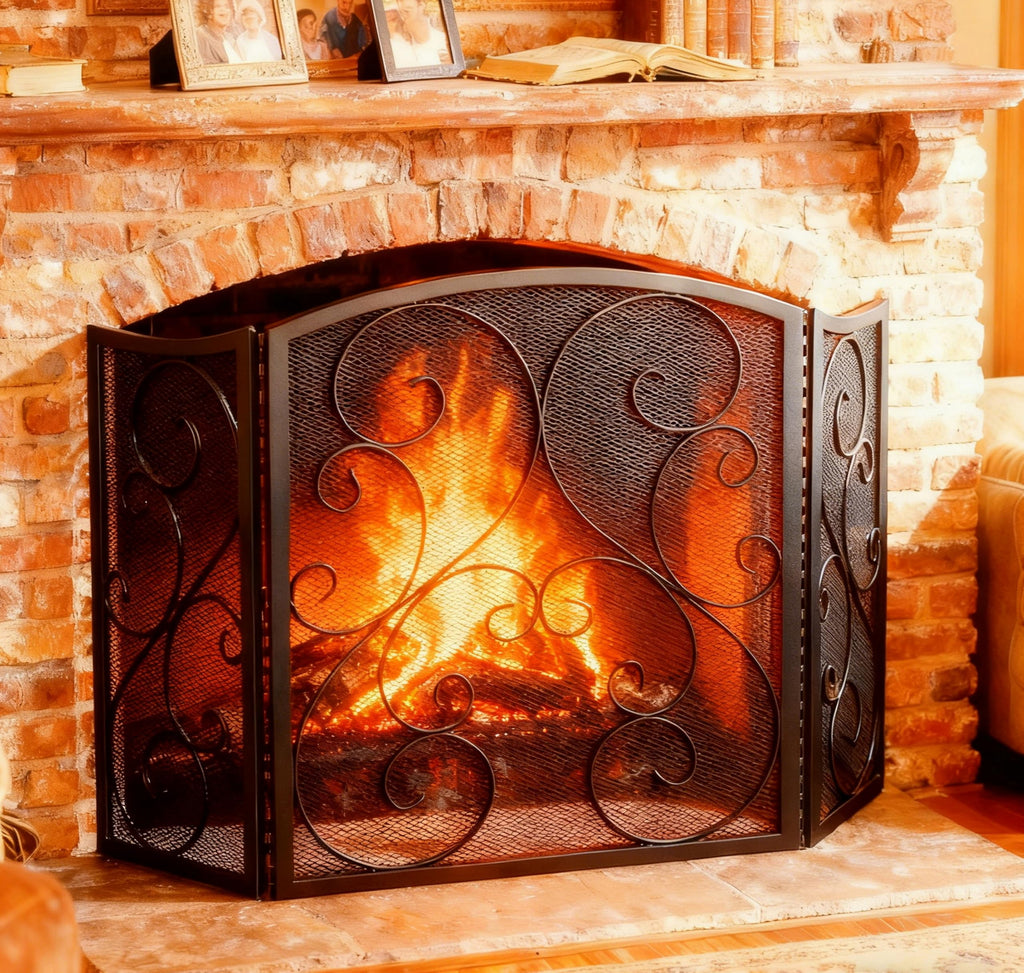 3 Panel Arch Top Wrought Iron Fireplace Screen J793