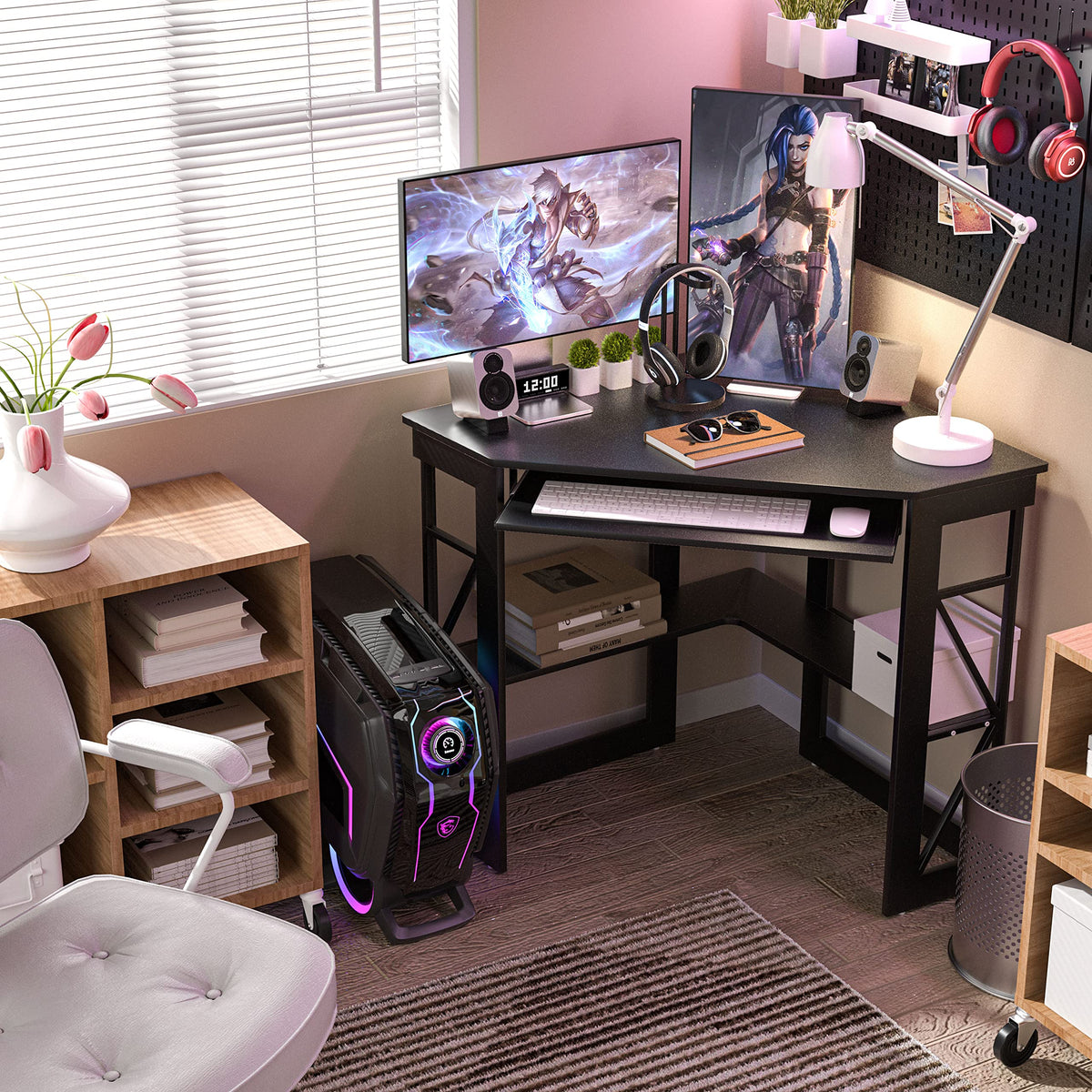 Black Corner Computer Desk with Keyboard Tray V886889